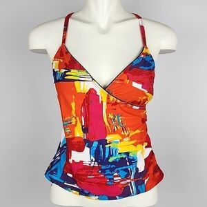 Simon Chang Tankini Top  Raceback Multi Colour Red Blue Padded Cups Size 10